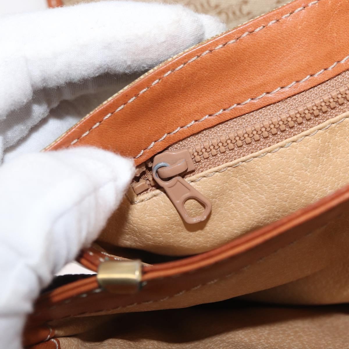 Celine Vintage Macadam Shoulder Bag Canvas And Leather Beige Canvas Shoulder Bag Bag