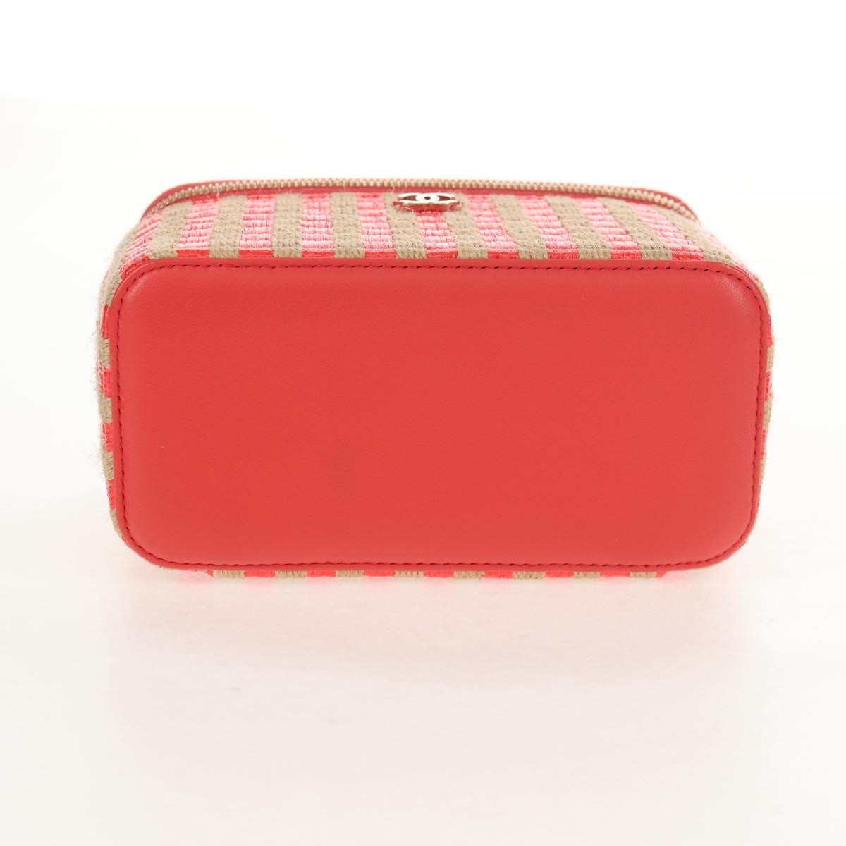 Chanel Classic Vanity Case With Chain Striped Raffia And Jute Beige Canvas Clutche & Pouche Bag