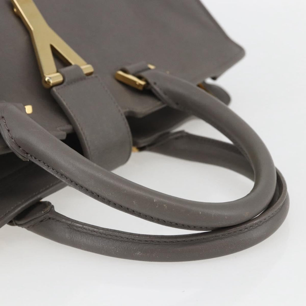 Saint Laurent Classic Y Cabas Leather Gray Leather Tote Bag Bag (Pre-Owned)