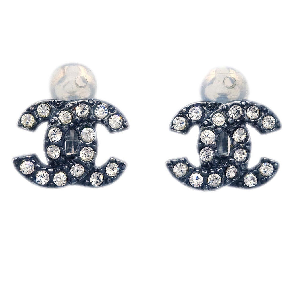 Chanel Cc Clip-On Earrings Metal With Crystal Black Metal Earrings Jewelry