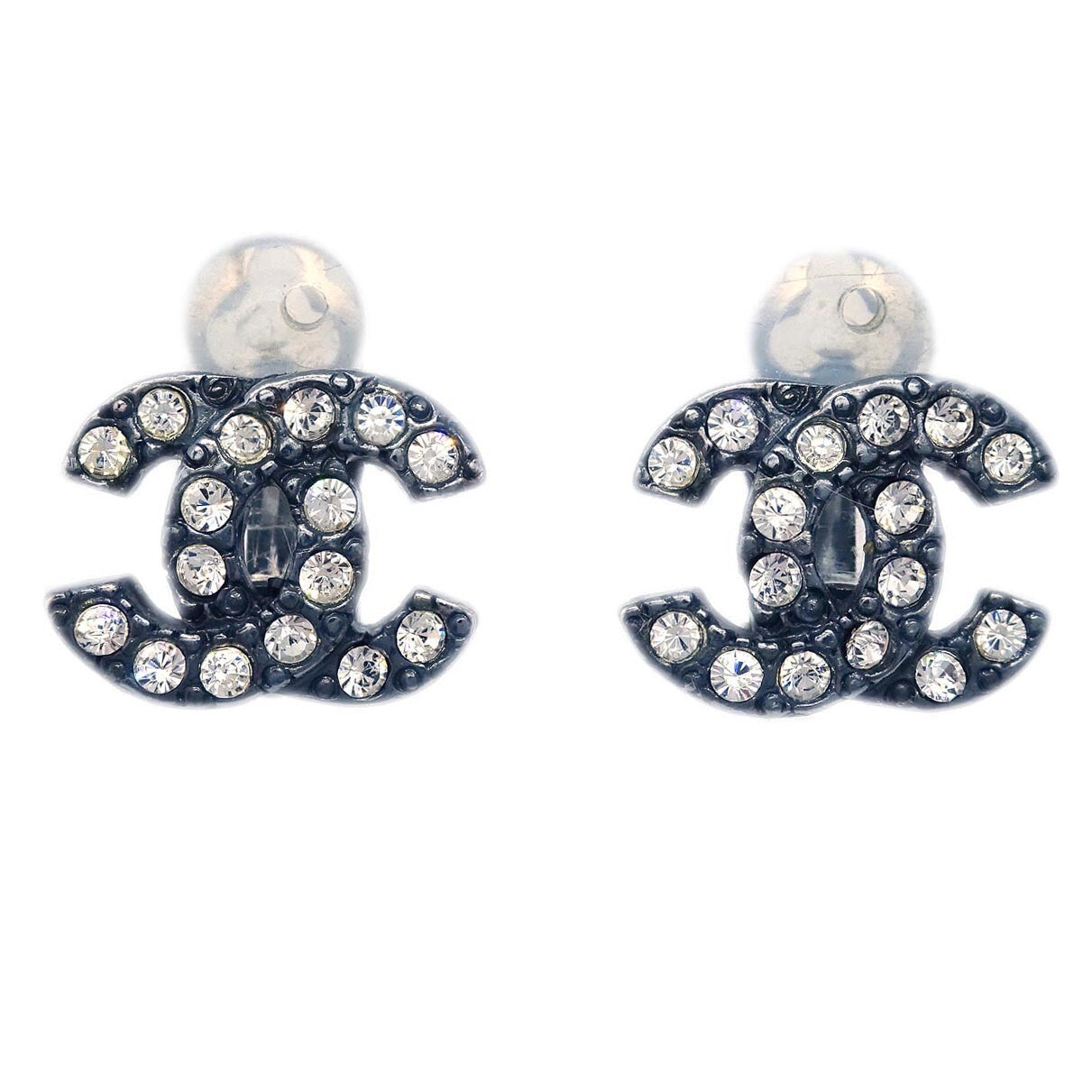 Chanel Cc Clip-On Earrings Metal With Crystal Black Metal Earrings Jewelry