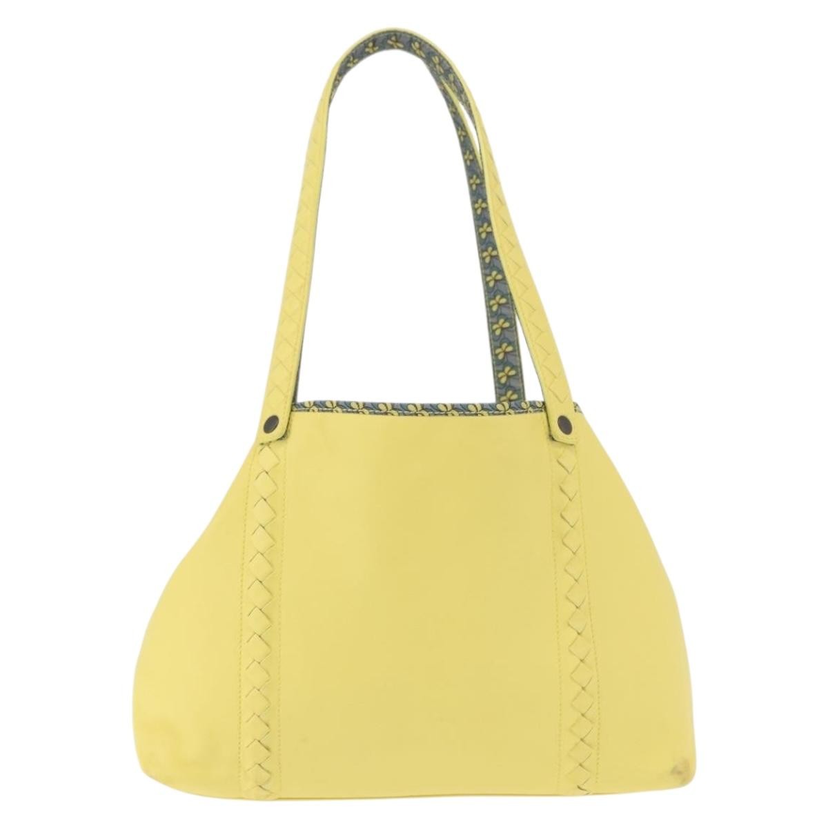Bottega Veneta A-Shape Tote Leather With Intrecciato Detail Yellow Leather Shoulder Bag Bag