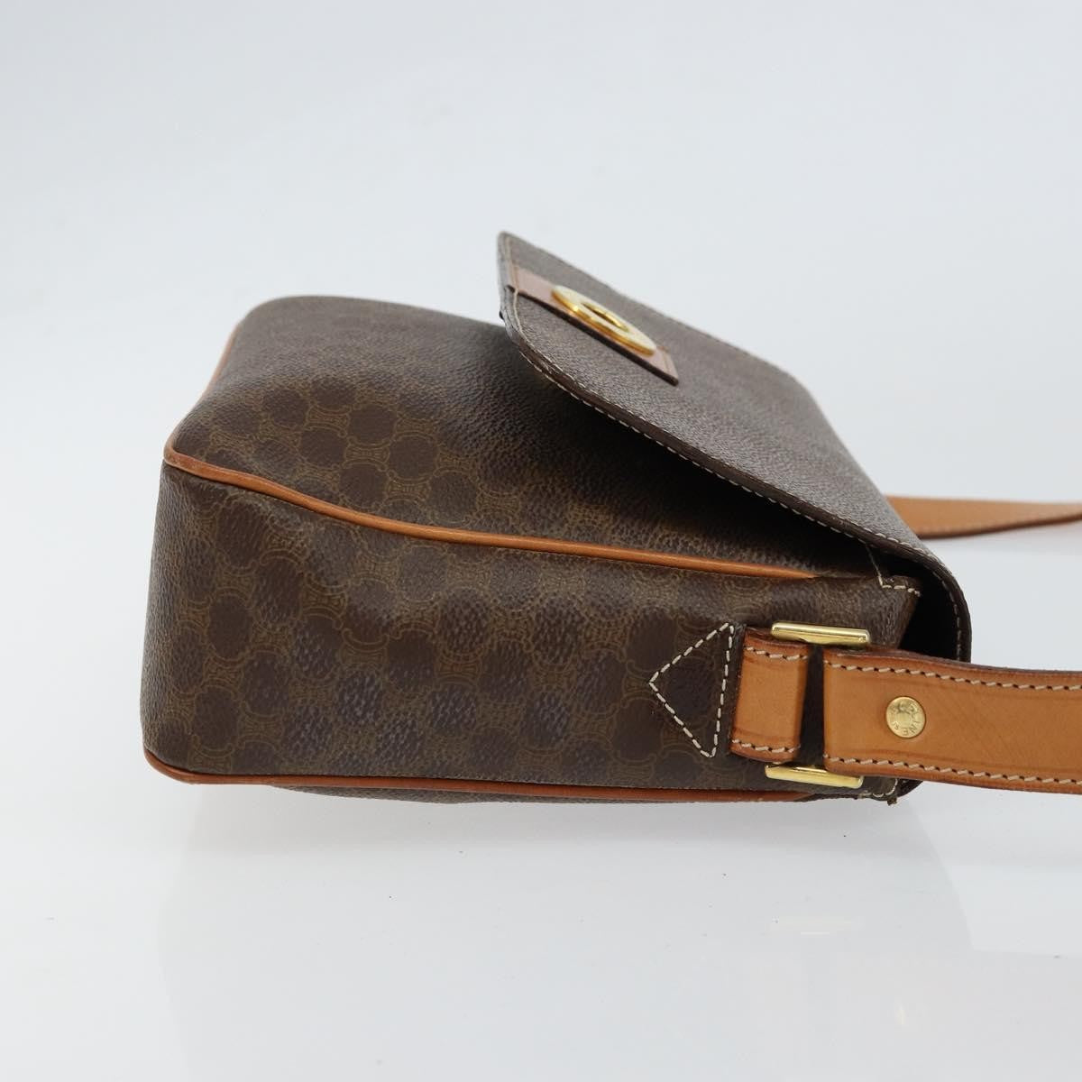 Celine Vintage Macadam Circle Logo Shoulder Bag Canvas And Leather Brown Canvas Shoulder Bag Bag