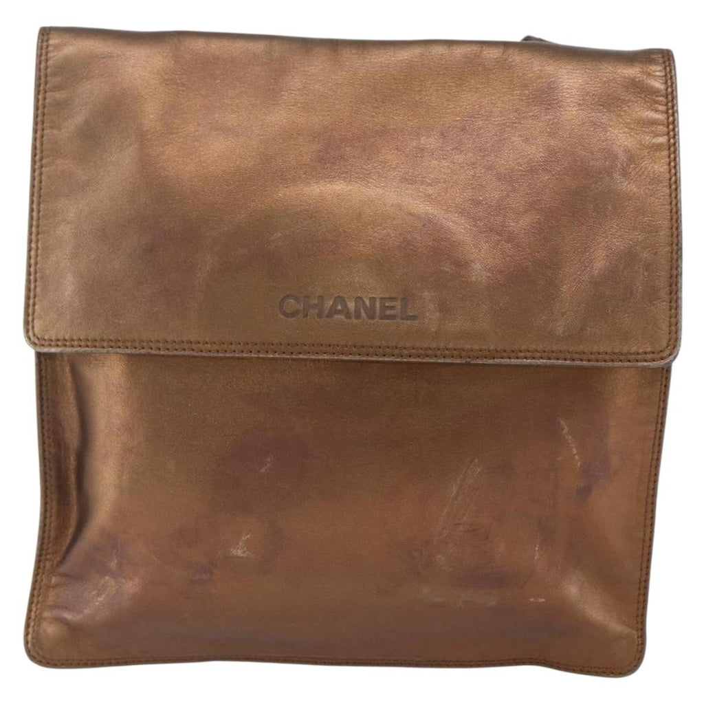 Chanel Vintage Logo Flap Messenger Bag Leather Brown Leather Shoulder Bag Bag