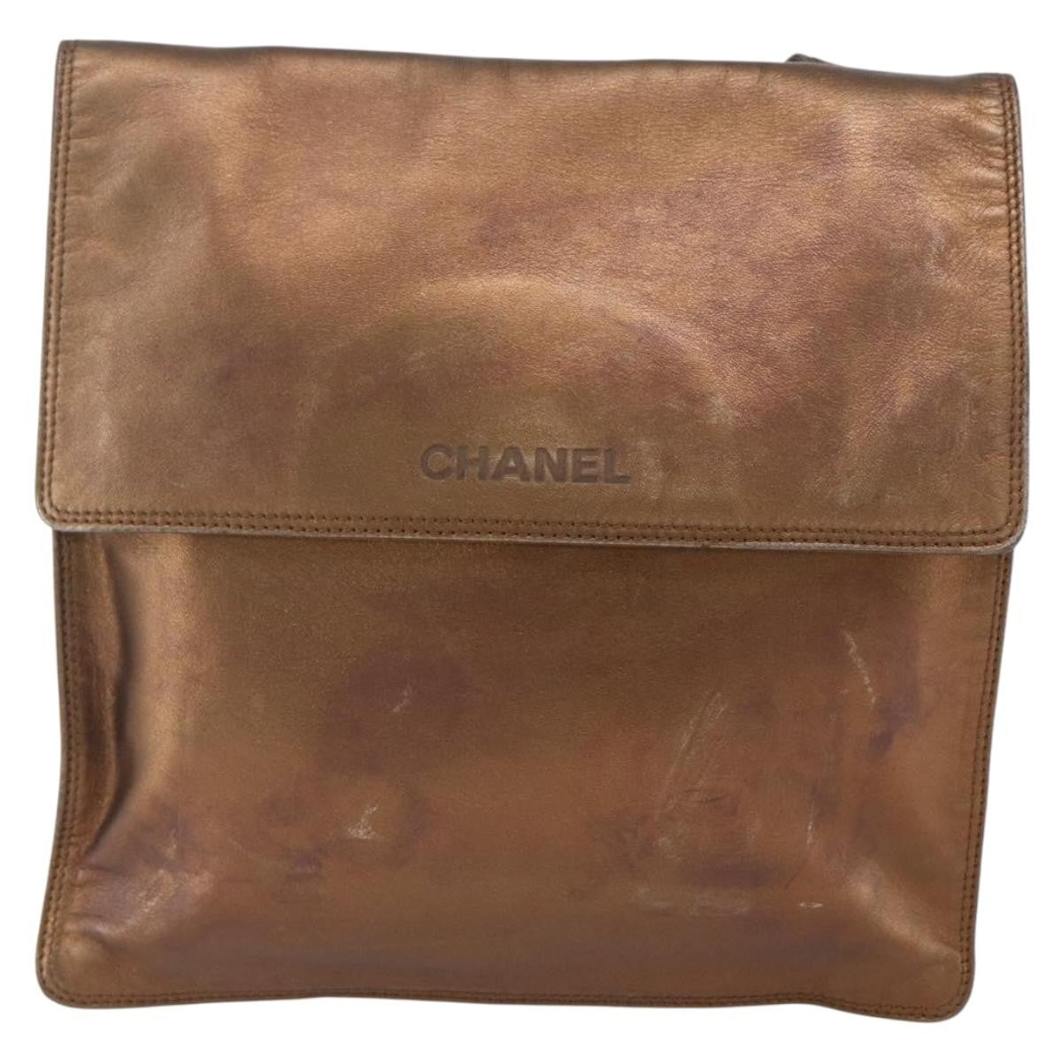Chanel Vintage Logo Flap Messenger Bag Leather Brown Leather Shoulder Bag Bag