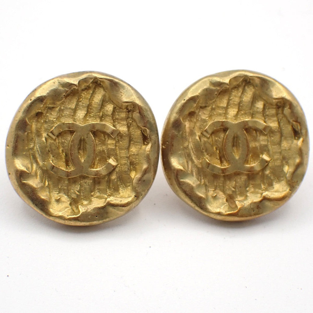 Chanel Vintage Cc Round Button Clip-On Earrings Metal Gold Gold_Plated Earrings Jewelry