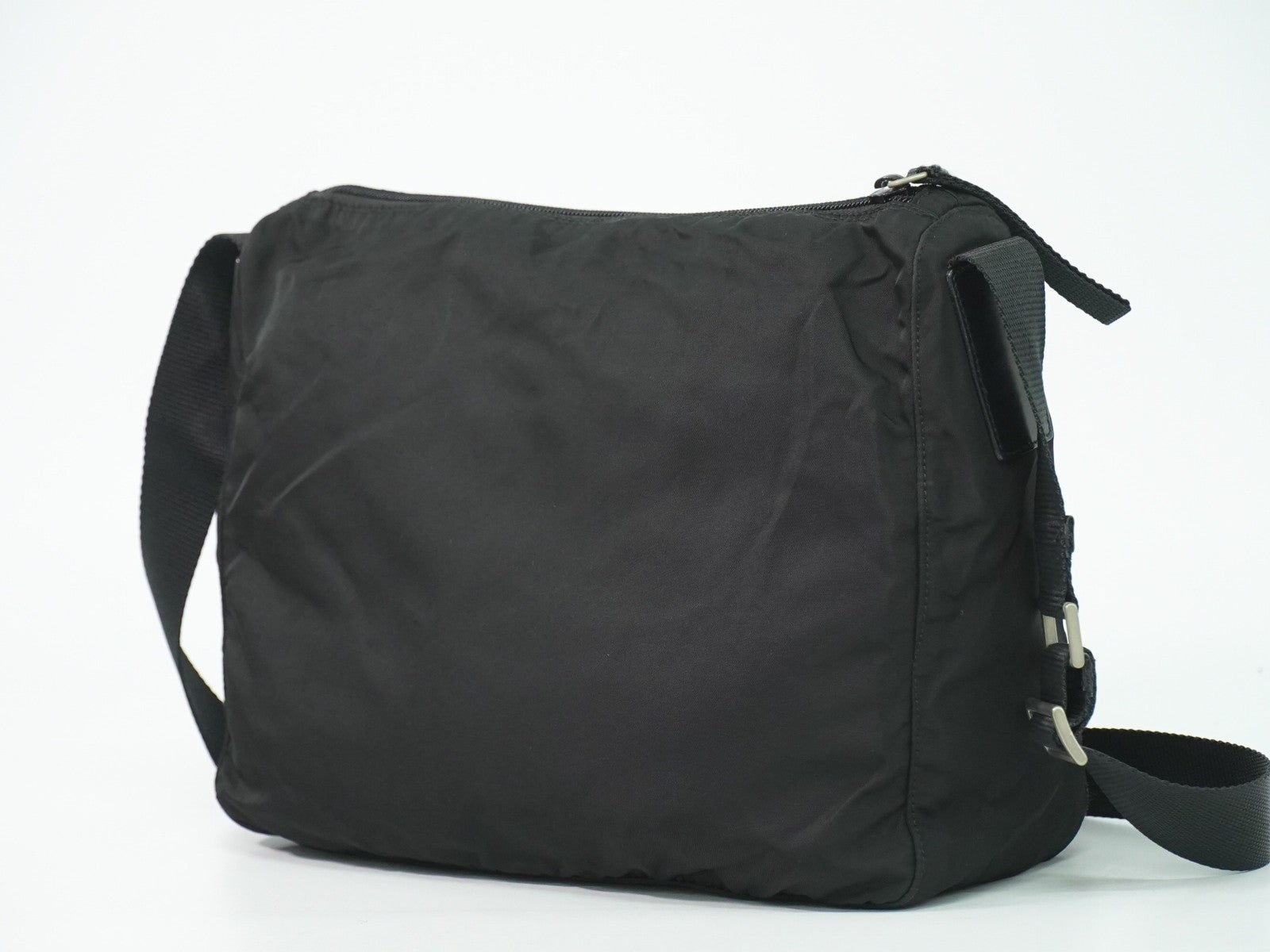 Prada Front Zip Messenger Bag Tessuto Black Nylon Shoulder Bag Bag