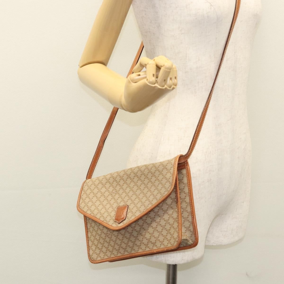 Celine Vintage Macadam Shoulder Bag Canvas And Leather Beige Canvas Shoulder Bag Bag