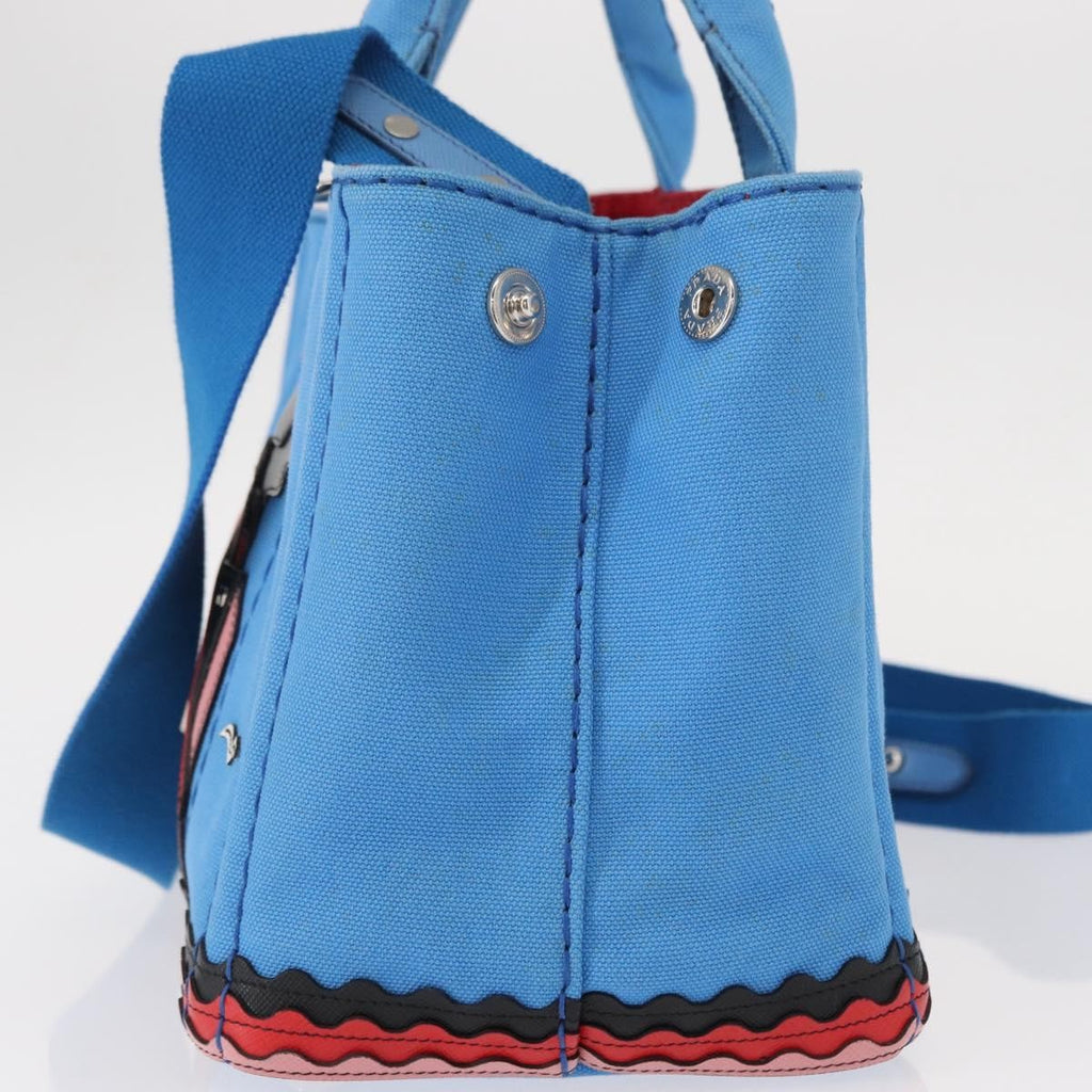 Prada Canapa Convertible Tote Canvas With Applique Blue Canvas Tote Bag Bag