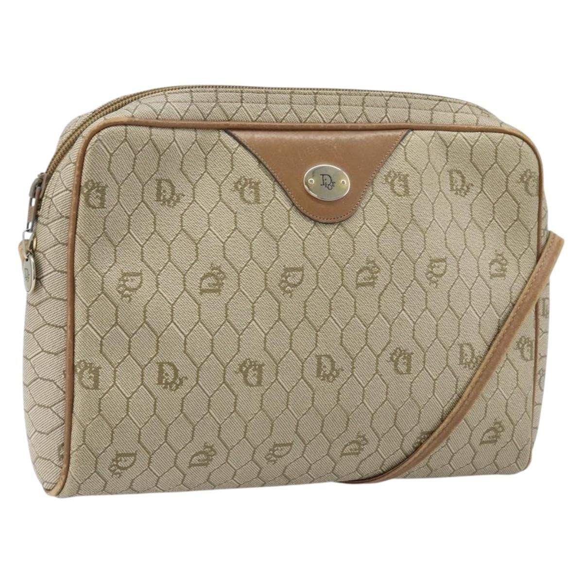 Christian Dior Vintage Honeycomb Shoulder Bag Canvas And Leather Beige Canvas Shoulder Bag Bag (Pre-Owned)