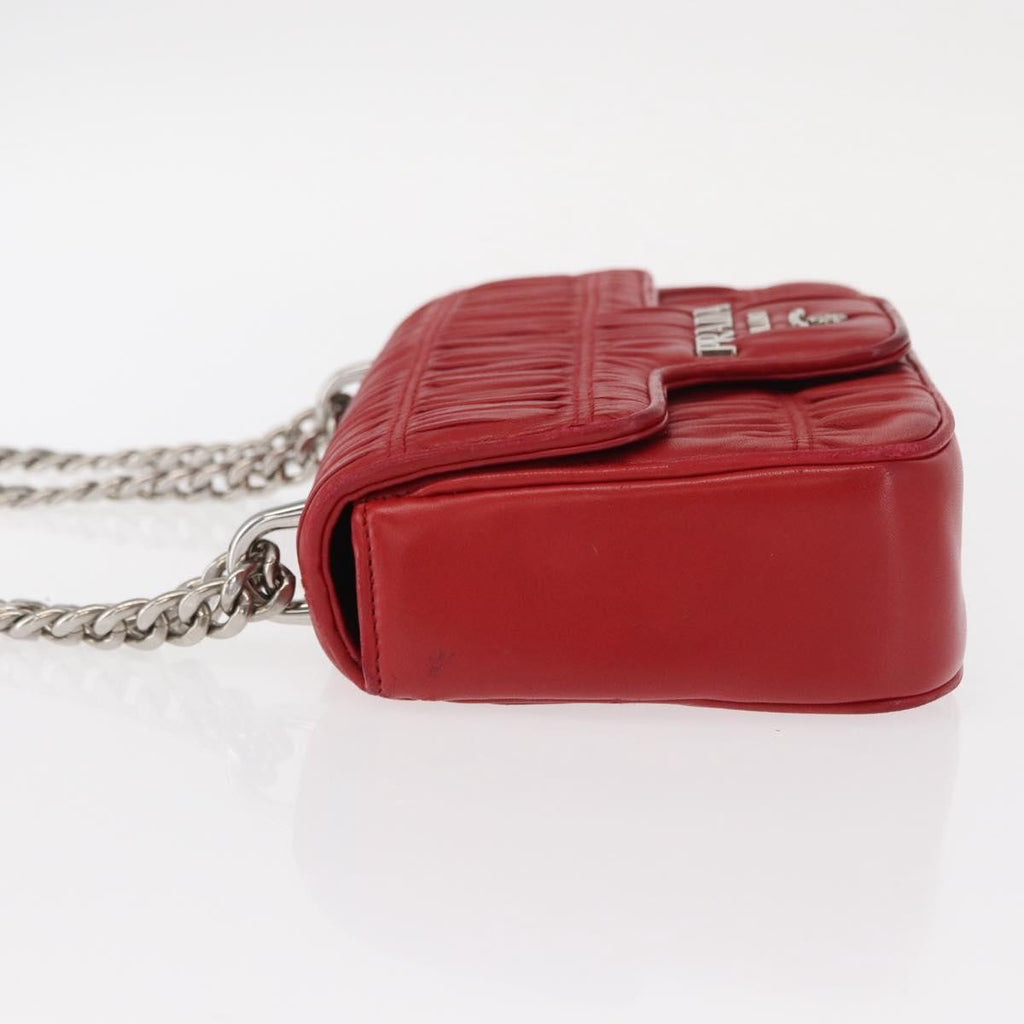 Prada Gaufre Chain Flap Shoulder Bag Nappa Leather Red Leather Shoulder Bag Bag