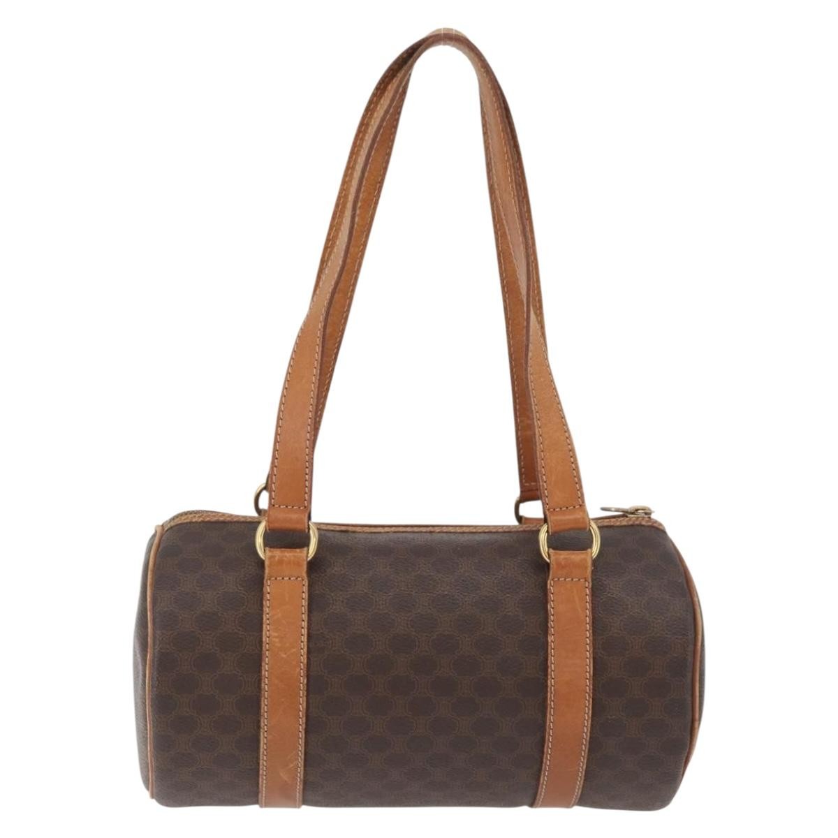 Celine Vintage Macadam Shoulder Bag Canvas And Leather Brown Canvas Shoulder Bag Bag
