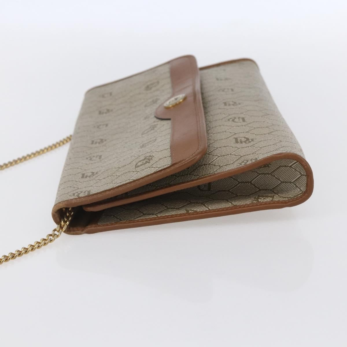 Christian Dior Vintage Honeycomb Chain Canvas Beige Canvas Shoulder Bag Bag (Pre-Owned)