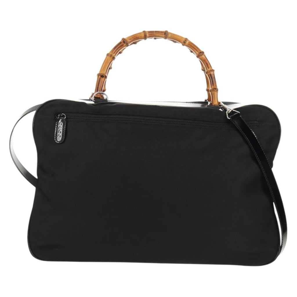 Gucci Vintage Bamboo Handle Bag Nylon Black Nylon Handbag (Pre-Owned)