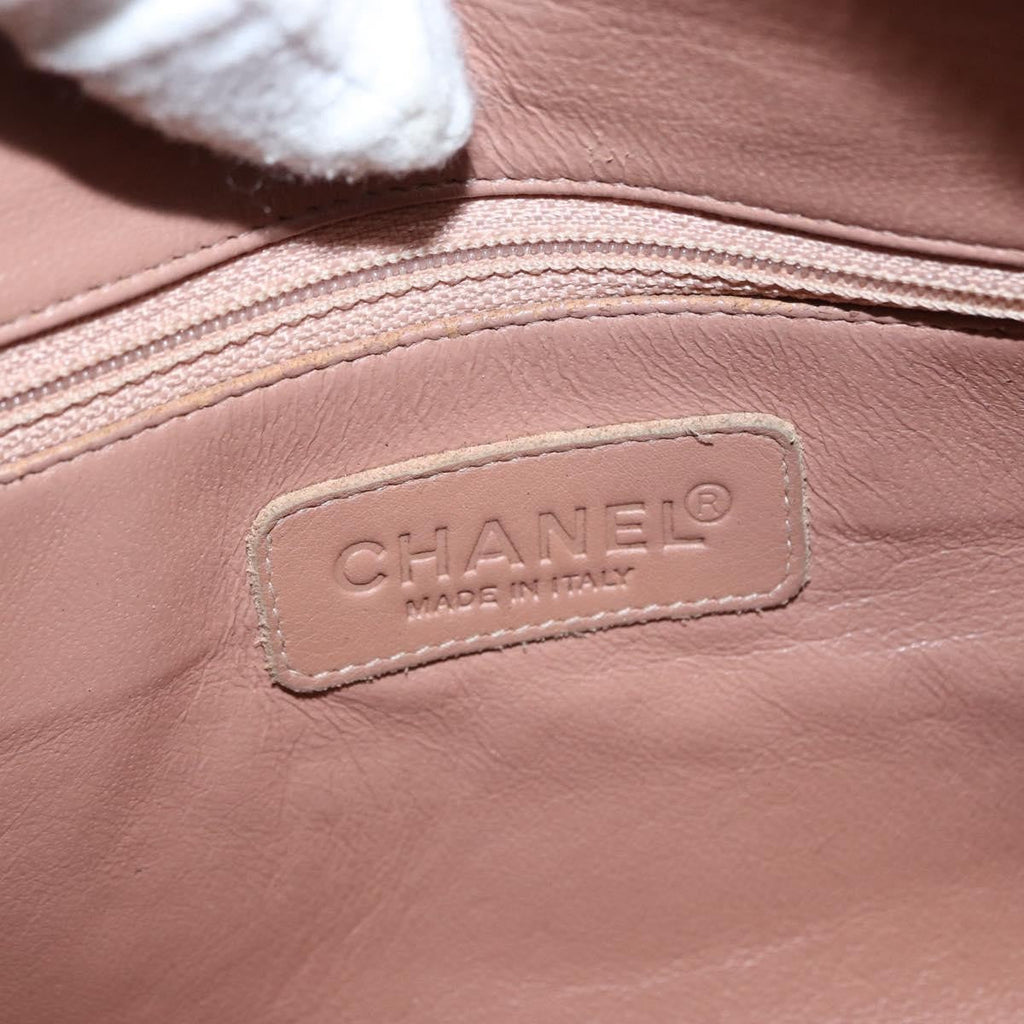 Chanel Embossed Logo Bowler Bag Quilted Caviar Beige Leather Handbag