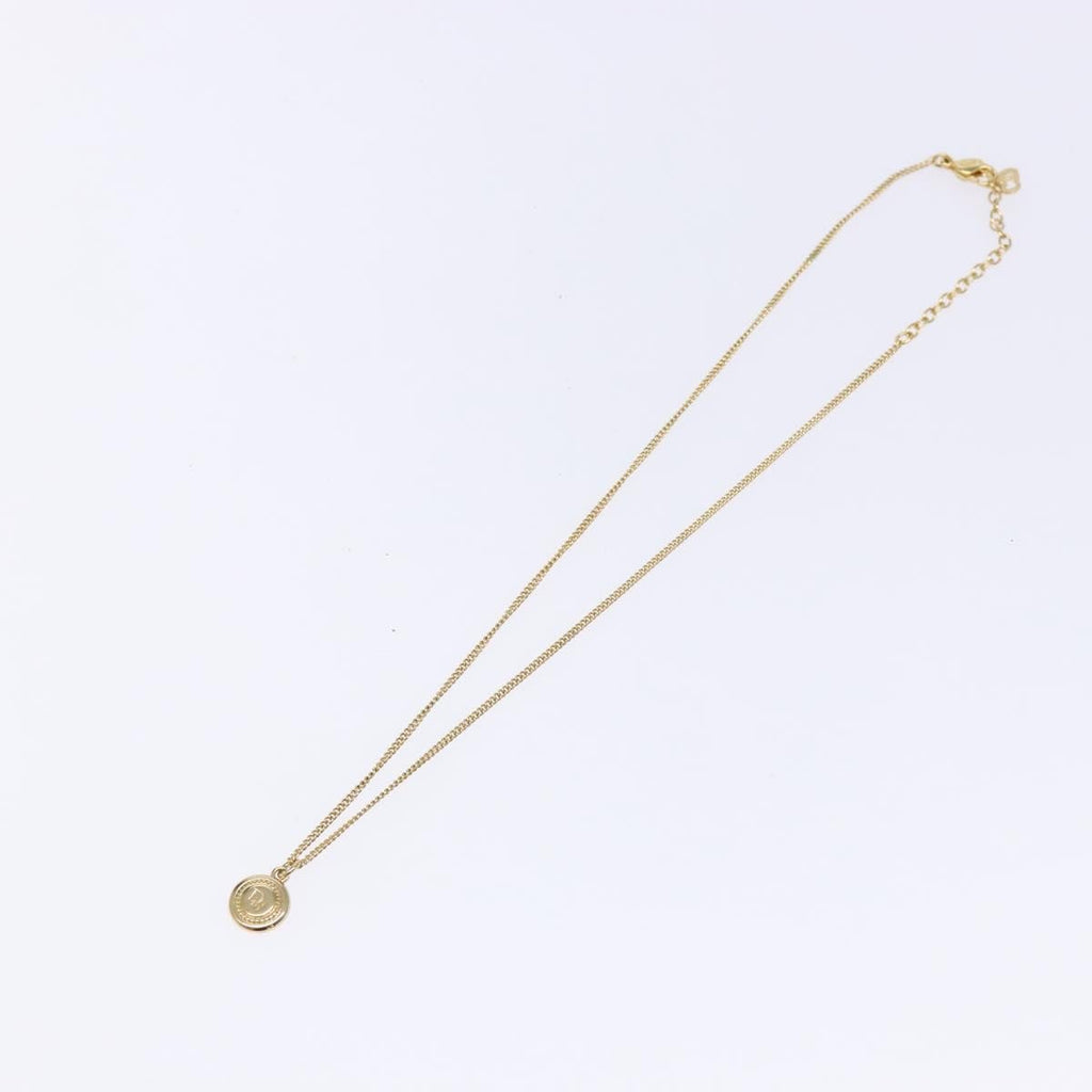 Christian Dior Vintage Logo Round Pendant Necklace Metal Gold Metal Jewelry (Pre-Owned)