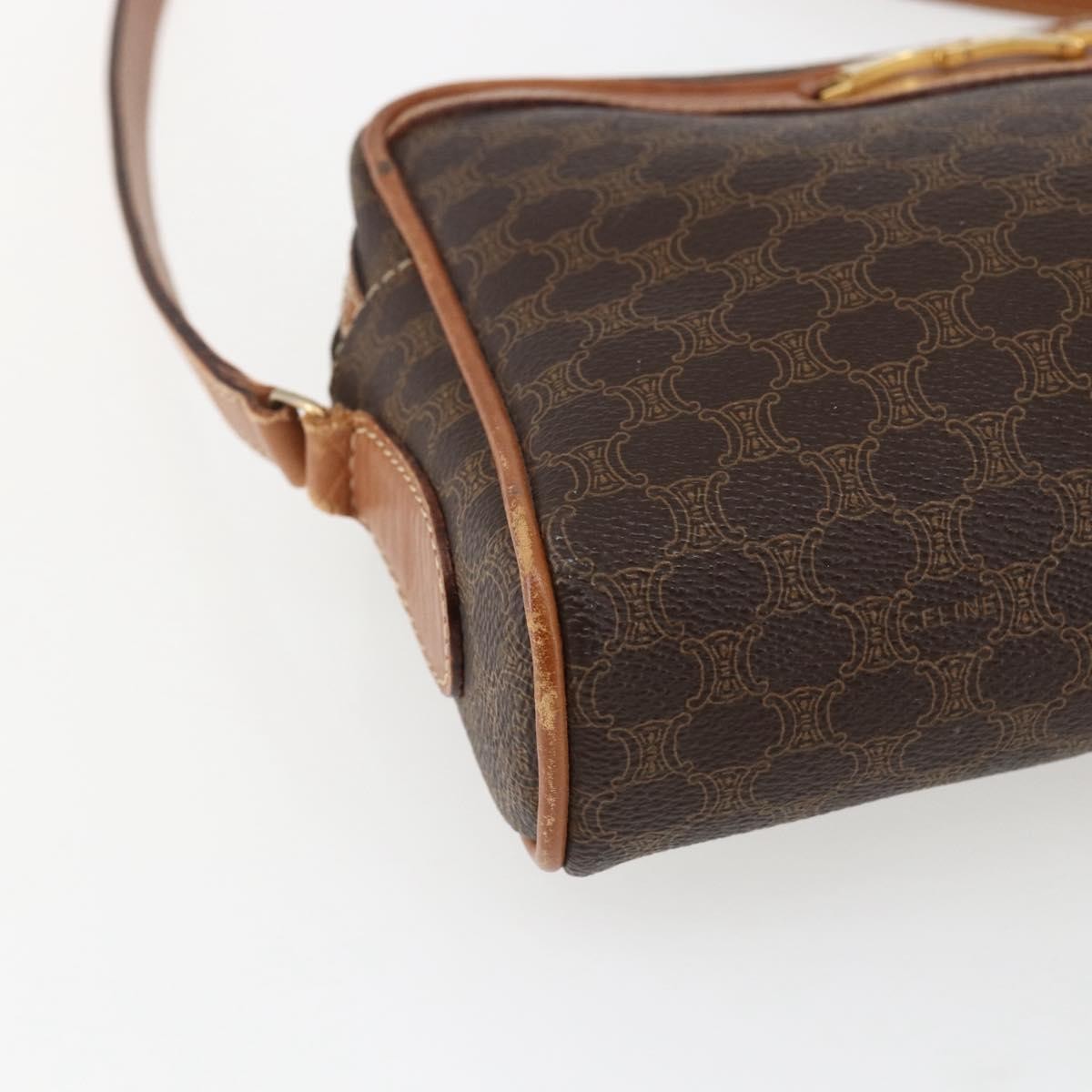 Celine Vintage Macadam Shoulder Bag Canvas And Leather Brown Canvas Shoulder Bag Bag
