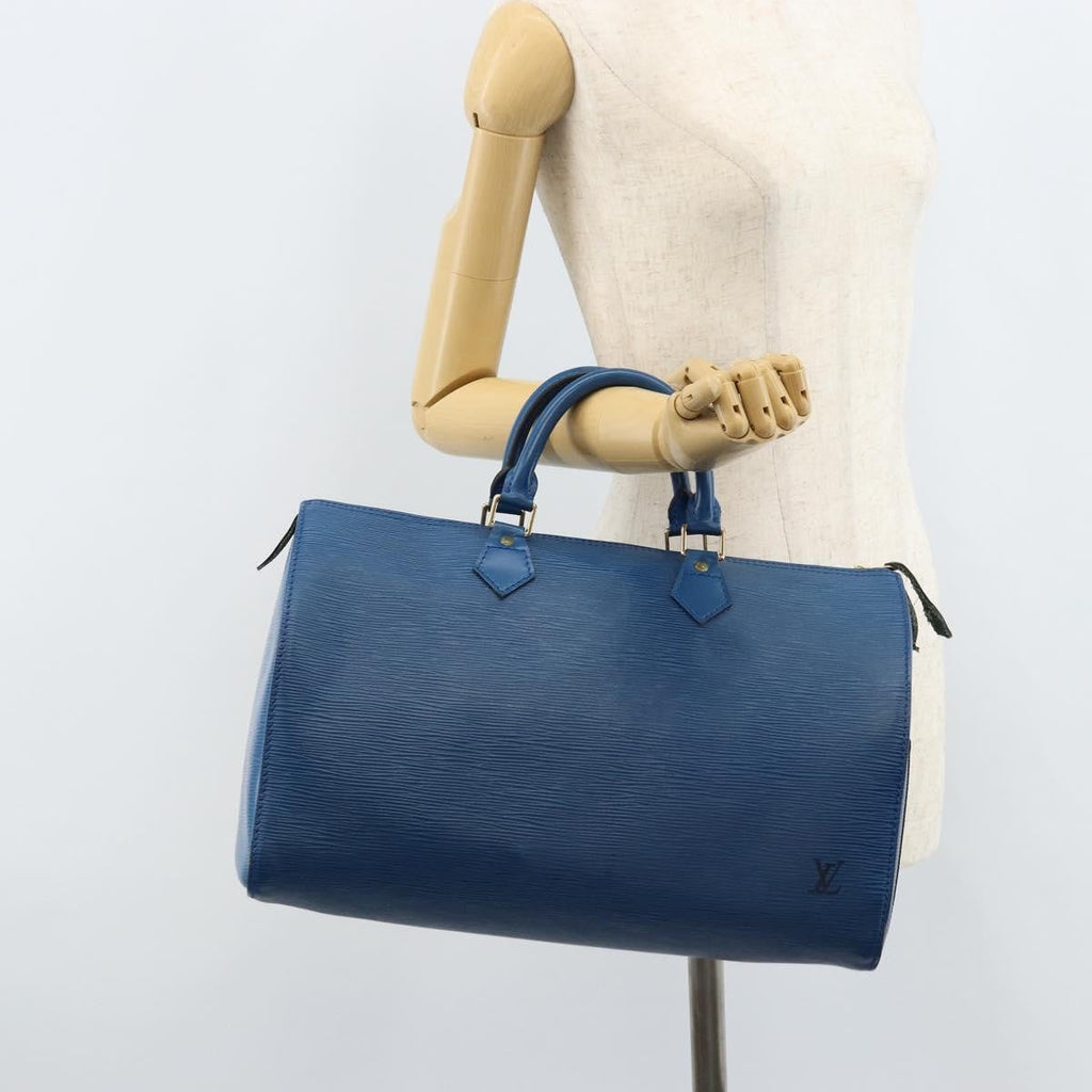 Louis Vuitton Speedy Handbag Epi Leather Blue Leather Handbag