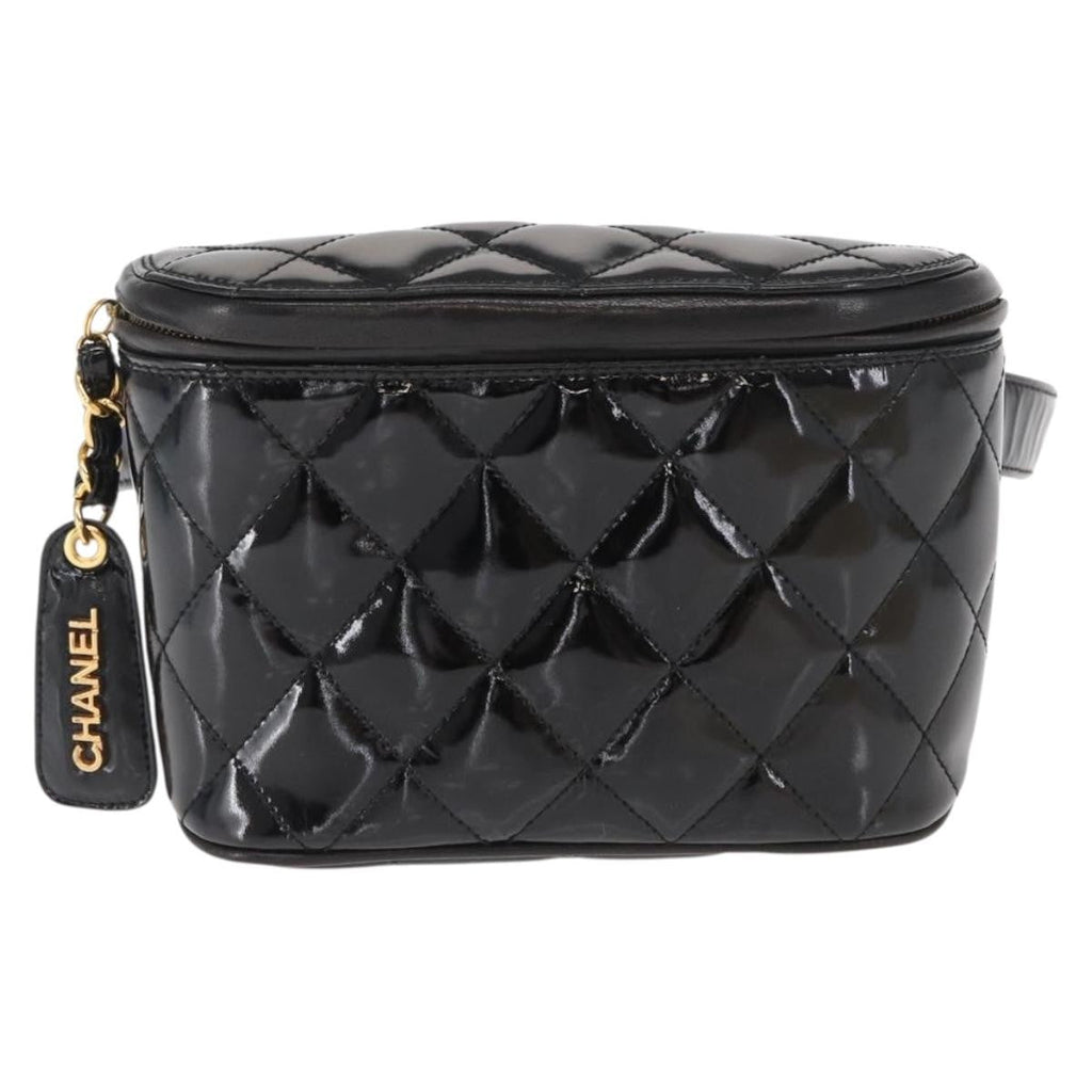Chanel Vintage Zip Belt Bag Quilted Lambskin Black Patent_Leather Clutche & Pouche Bag