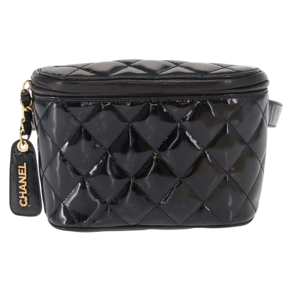 Chanel Vintage Zip Belt Bag Quilted Lambskin Black Patent_Leather Clutche & Pouche Bag