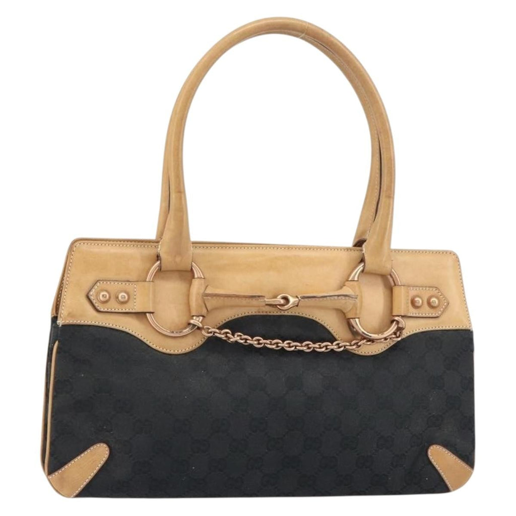 Gucci Horsebit Bracket Tote Gg Canvas Black Canvas Tote Bag Bag (Pre-Owned)