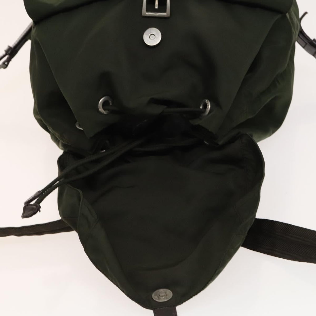Prada Vela Double Front Pocket Backpack Tessuto With Saffiano Leather Khaki Nylon Backpack Bag
