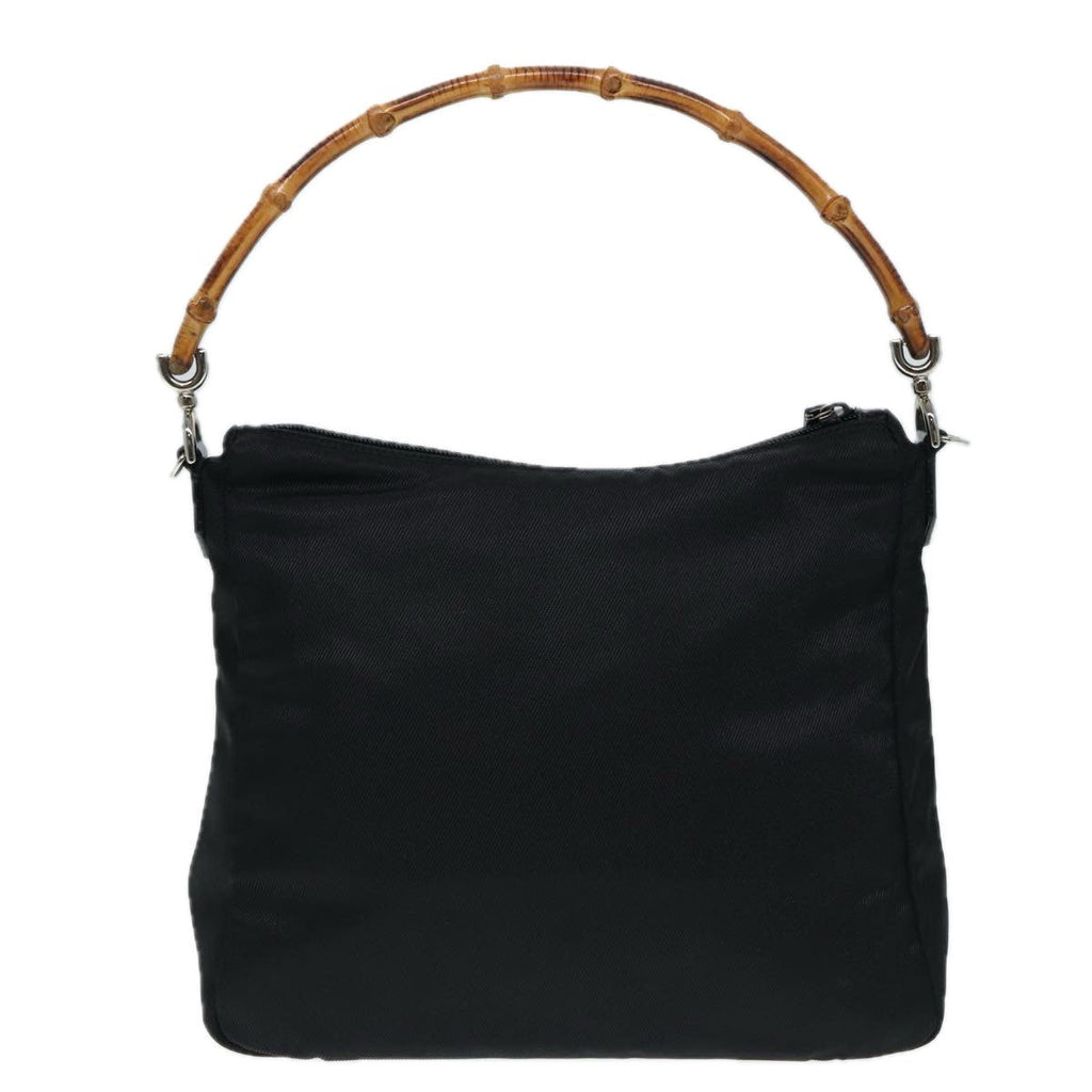 Gucci Vintage Bamboo Handle Bag Nylon Black Nylon Handbag (Pre-Owned)