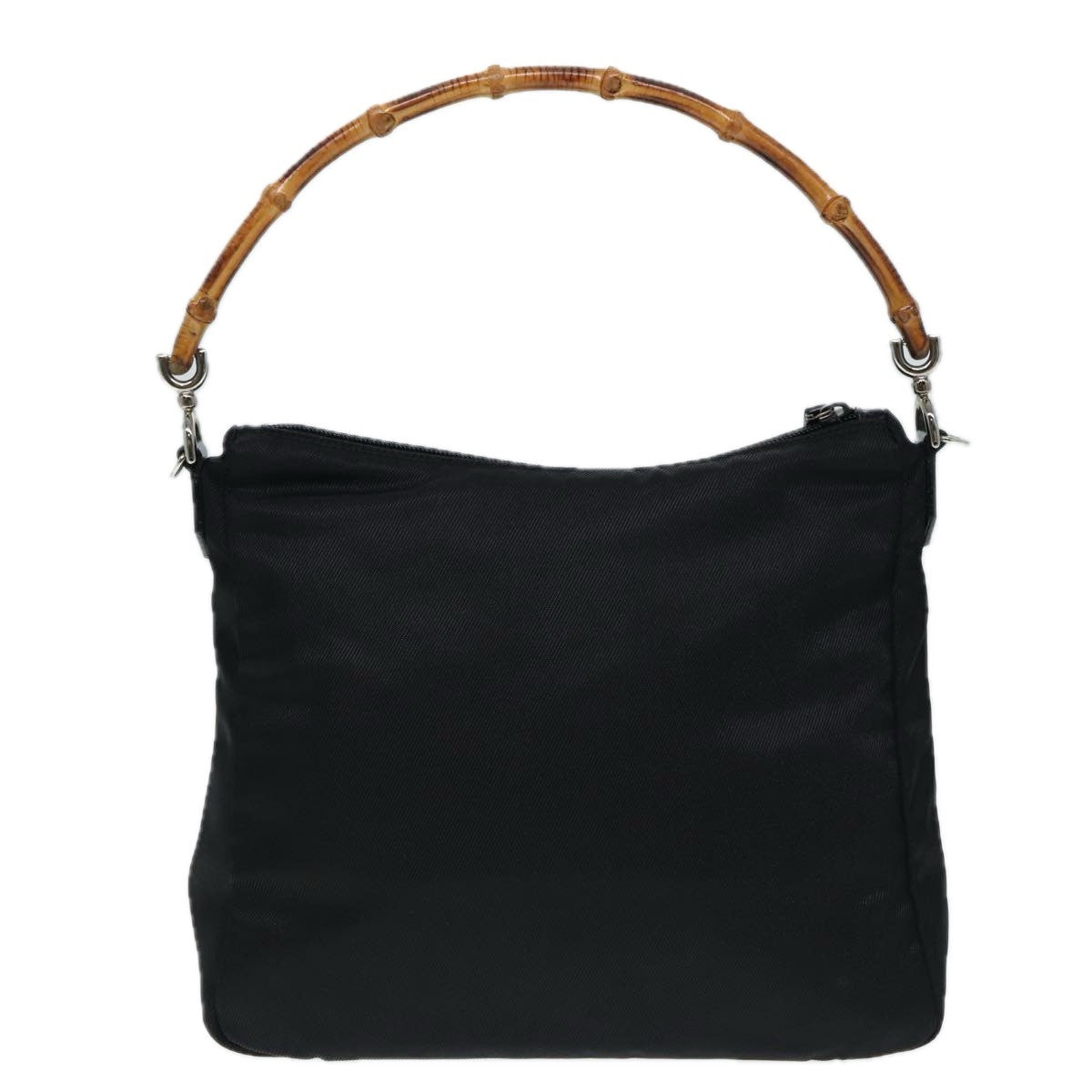 Gucci Vintage Bamboo Handle Bag Nylon Black Nylon Handbag (Pre-Owned)