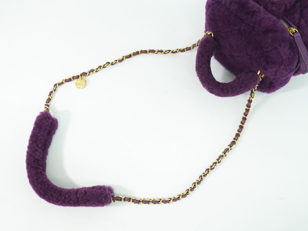Chanel Coconing Top Handle Vanity Case With Chain Quilted Shearling Purple Faux_Fur Clutche & Pouche Bag