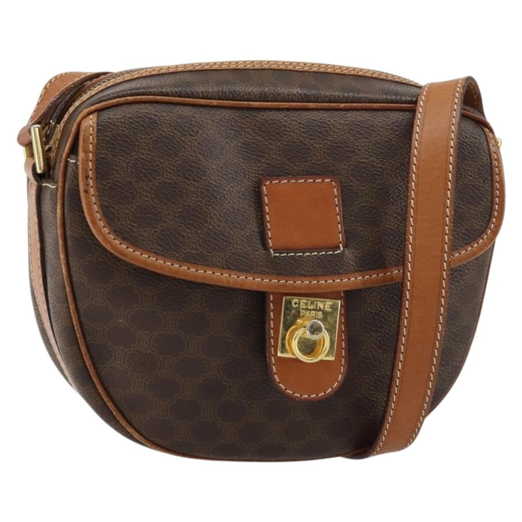 Celine Vintage Macadam Shoulder Bag Canvas And Leather Brown Canvas Shoulder Bag Bag