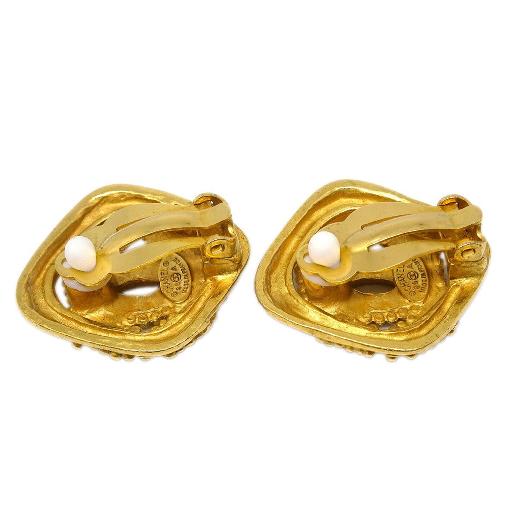 Chanel Cc Rhombus Clip-On Earrings Metal Gold Gold_Plated Earrings Jewelry