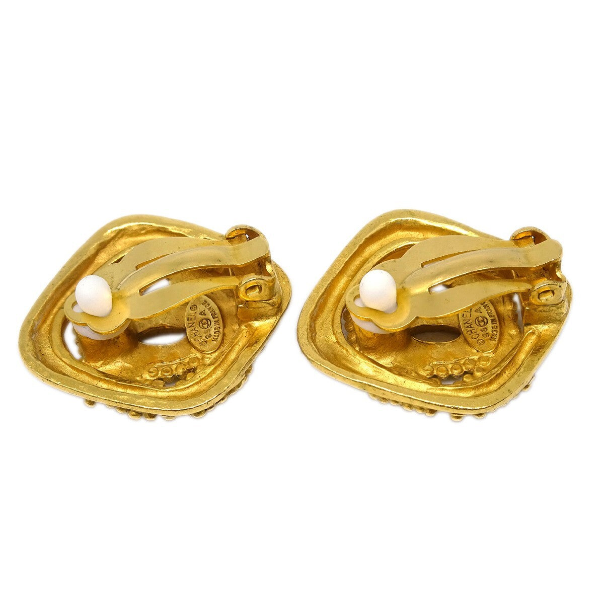 Chanel Cc Rhombus Clip-On Earrings Metal Gold Gold_Plated Earrings Jewelry