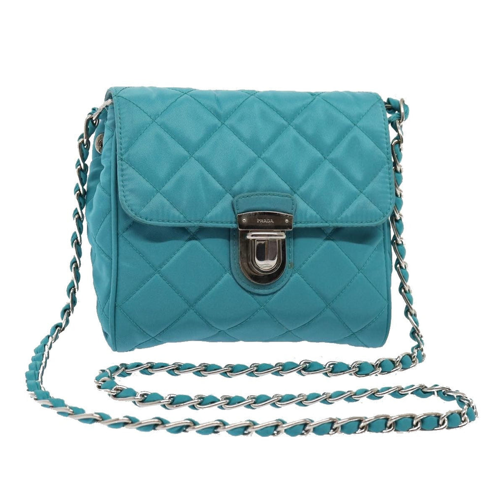 Prada Pushlock Chain Flap Bag Quilted Tessuto Turquoise Nylon Shoulder Bag Bag