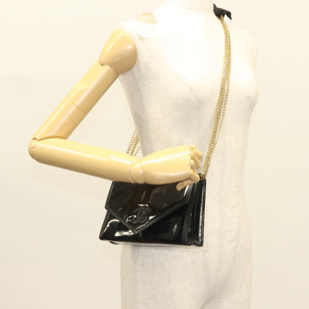 Chanel Cc Envelope Flap Crossbody Patent Leather Black Patent_Leather Clutche & Pouche Bag