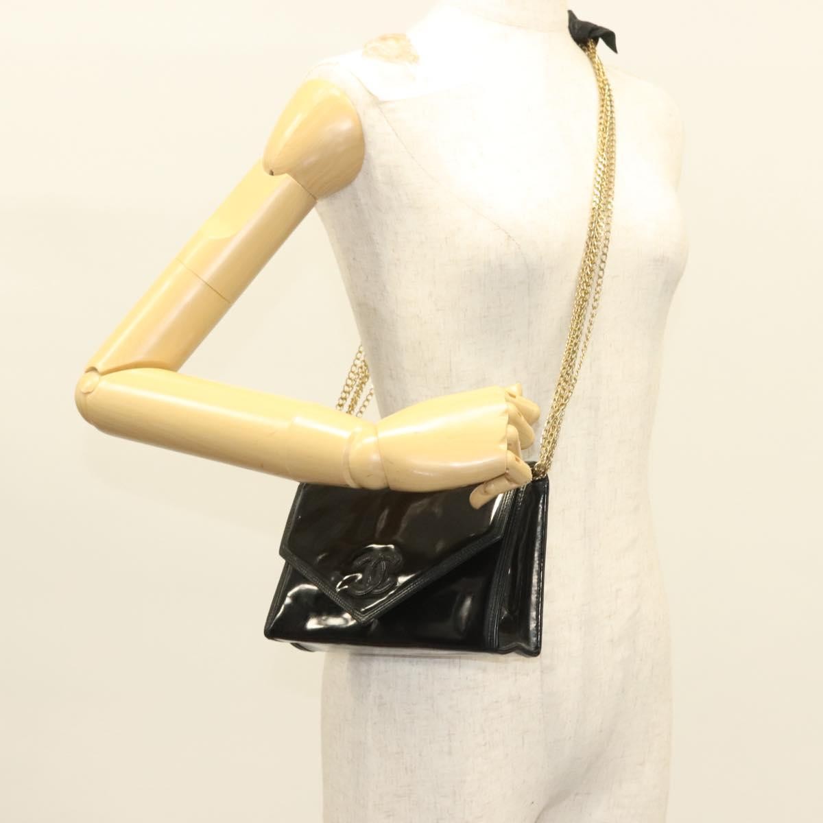 Chanel Cc Envelope Flap Crossbody Patent Leather Black Patent_Leather Clutche & Pouche Bag