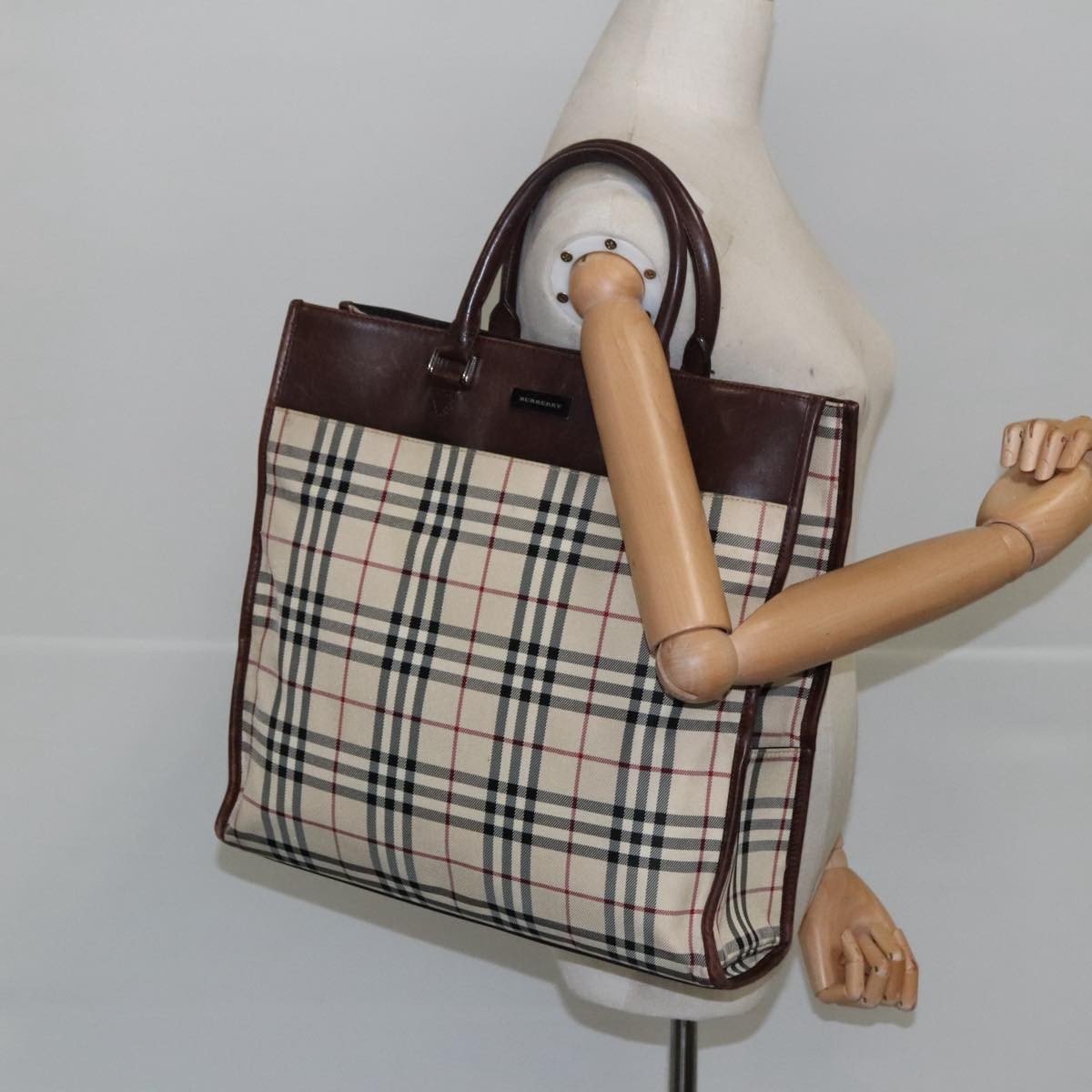 Burberry Nova Check Tote Canvas And Leather Beige Canvas Tote Bag