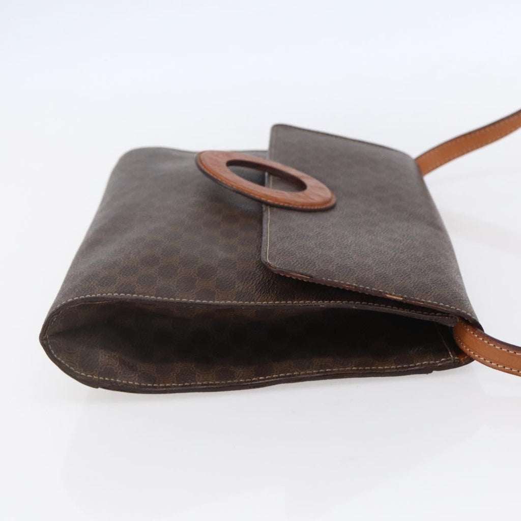 Celine Vintage Macadam Circle Logo Shoulder Bag Canvas And Leather Brown Canvas Shoulder Bag Bag