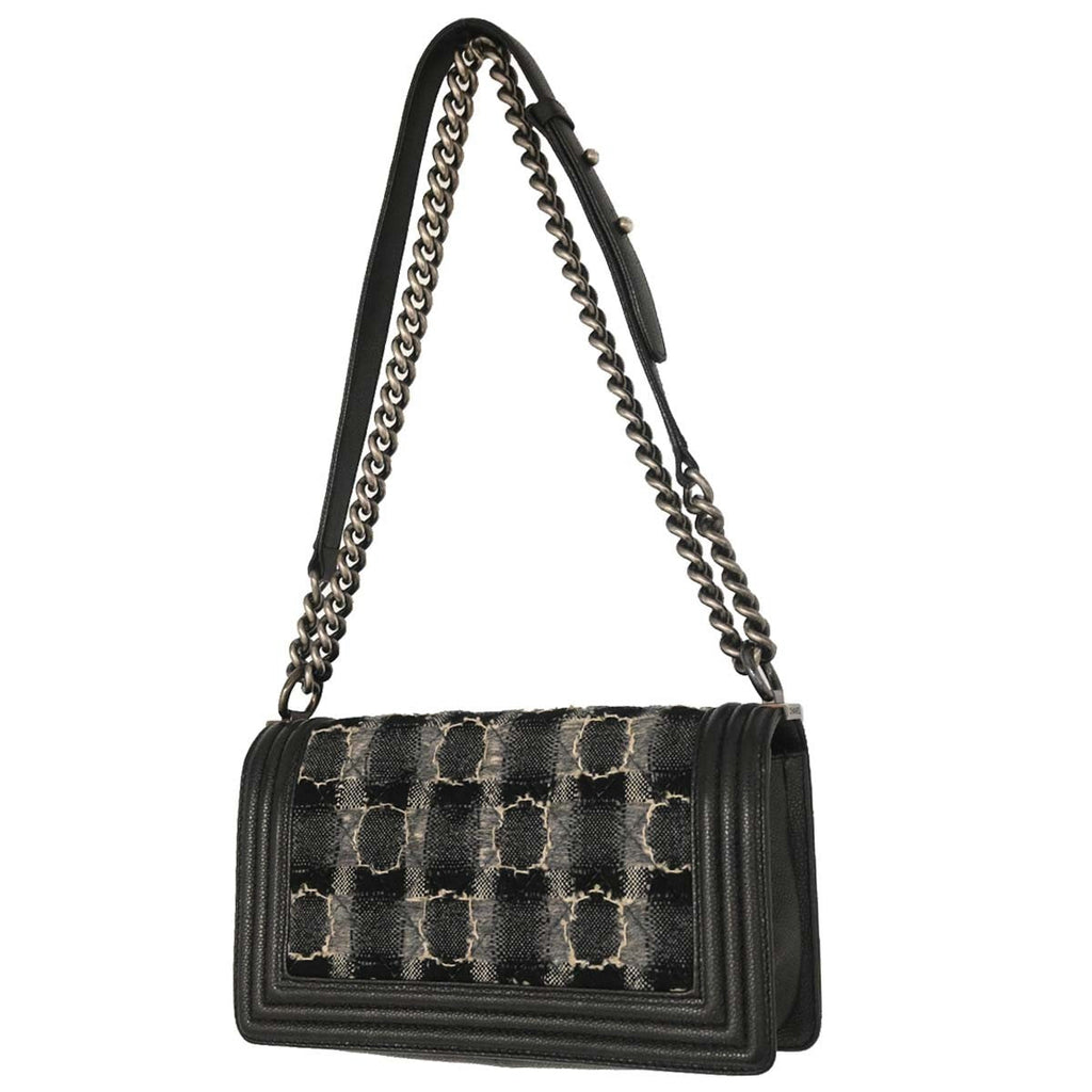 Chanel Boy Flap Bag Tweed And Leather Black Leather Shoulder Bag Bag
