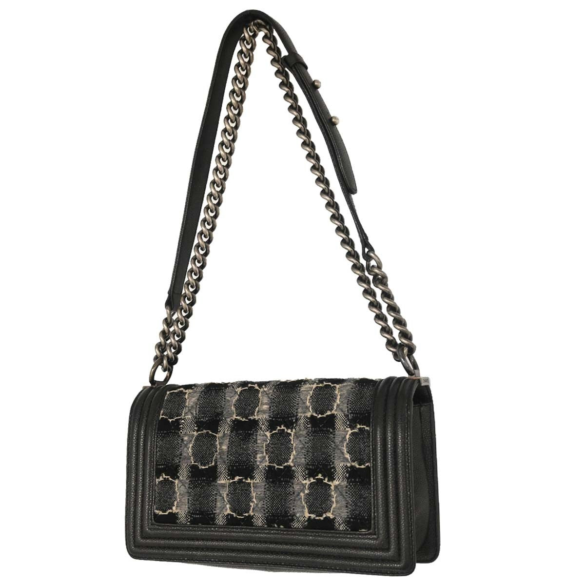 Chanel Boy Flap Bag Tweed And Leather Black Leather Shoulder Bag Bag