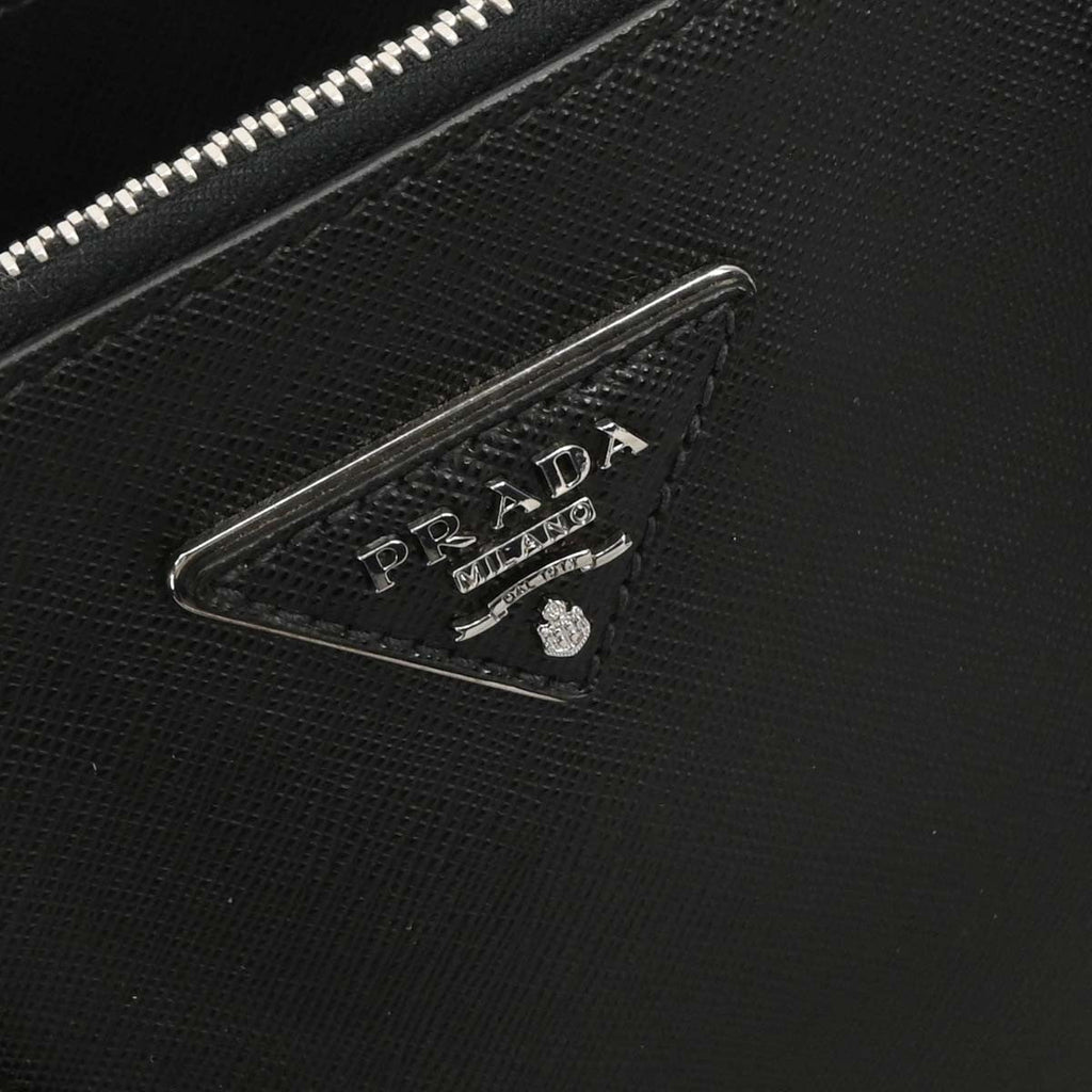 Prada Grommet Galleria Double Zip Tote City Calfskin Black Leather Shoulder Bag Bag