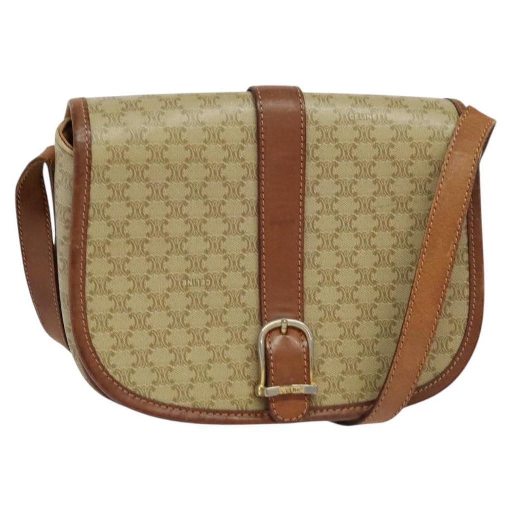 Celine Vintage Macadam Shoulder Bag Canvas And Leather Beige Canvas Shoulder Bag Bag
