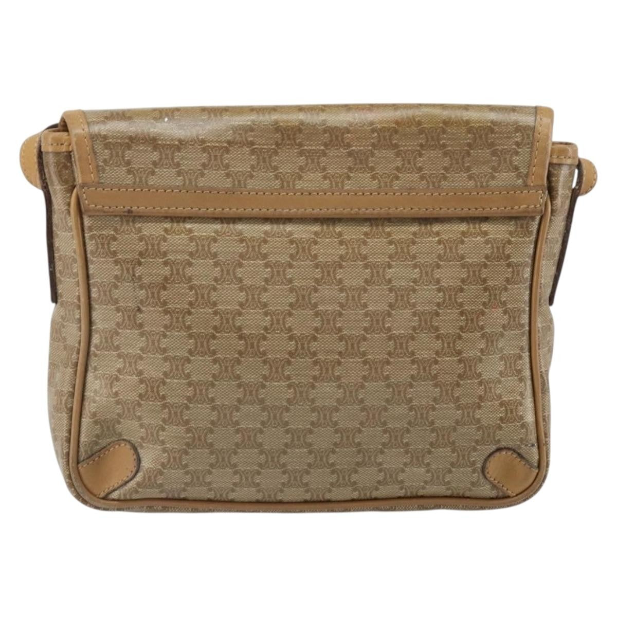 Celine Vintage Macadam Shoulder Bag Canvas And Leather Beige Canvas Shoulder Bag Bag