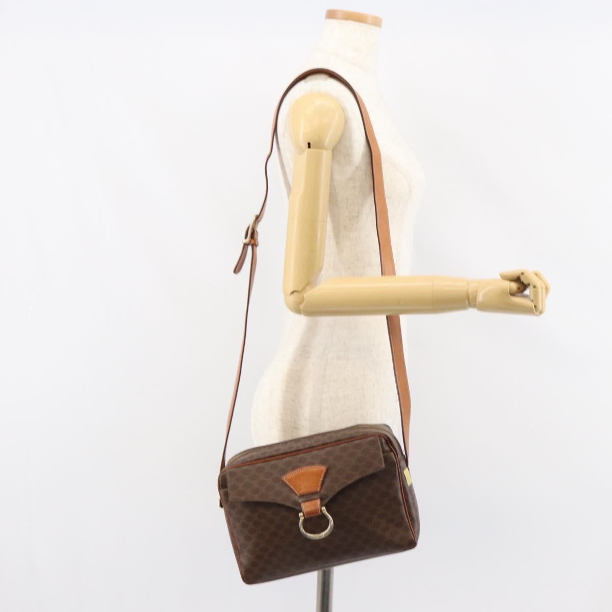 Celine Vintage Macadam Shoulder Bag Canvas And Leather Brown Canvas Shoulder Bag Bag