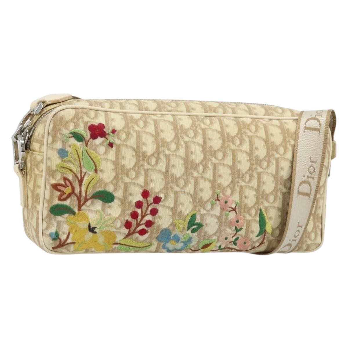 Christian Dior Vintage Crossbody Bag Embroidered Diorissimo Canvas Beige Canvas Shoulder Bag Bag (Pre-Owned)
