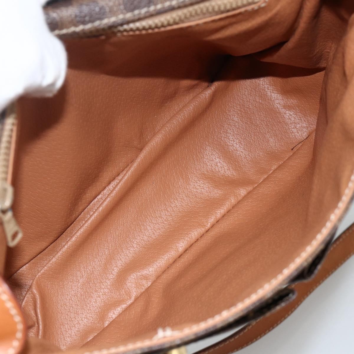 Celine Vintage Macadam Circle Logo Shoulder Bag Canvas And Leather Brown Canvas Shoulder Bag Bag