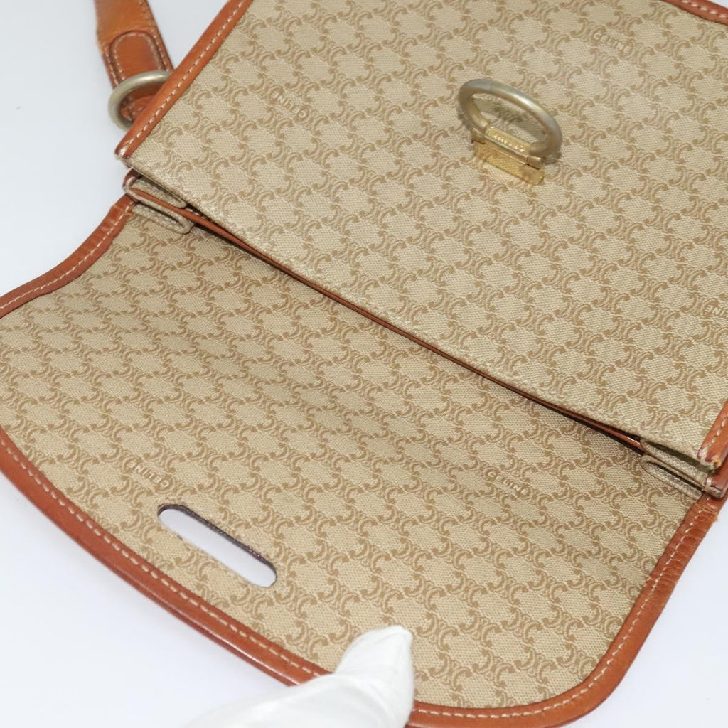 Celine Macadam Shoulder Bag Pvc Leather Beige Canvas Bag