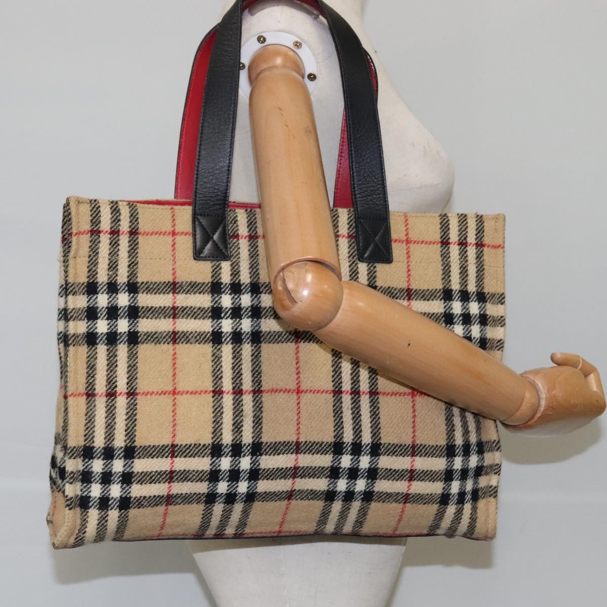 Burberry Nova Check Blue Label Cotton Beige Cotton Tote Bag