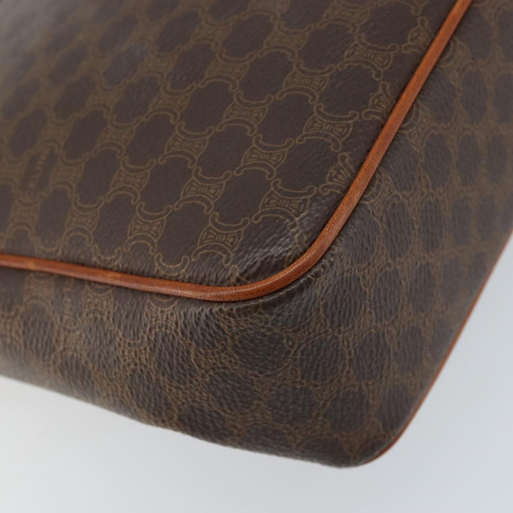 Celine Vintage Macadam Circle Logo Shoulder Bag Canvas And Leather Brown Canvas Shoulder Bag Bag