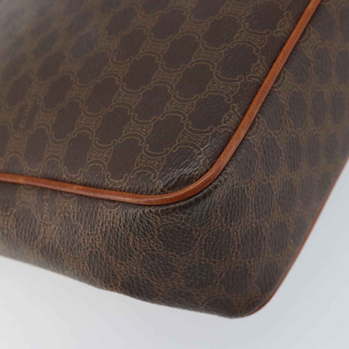 Celine Vintage Macadam Circle Logo Shoulder Bag Canvas And Leather Brown Canvas Shoulder Bag Bag