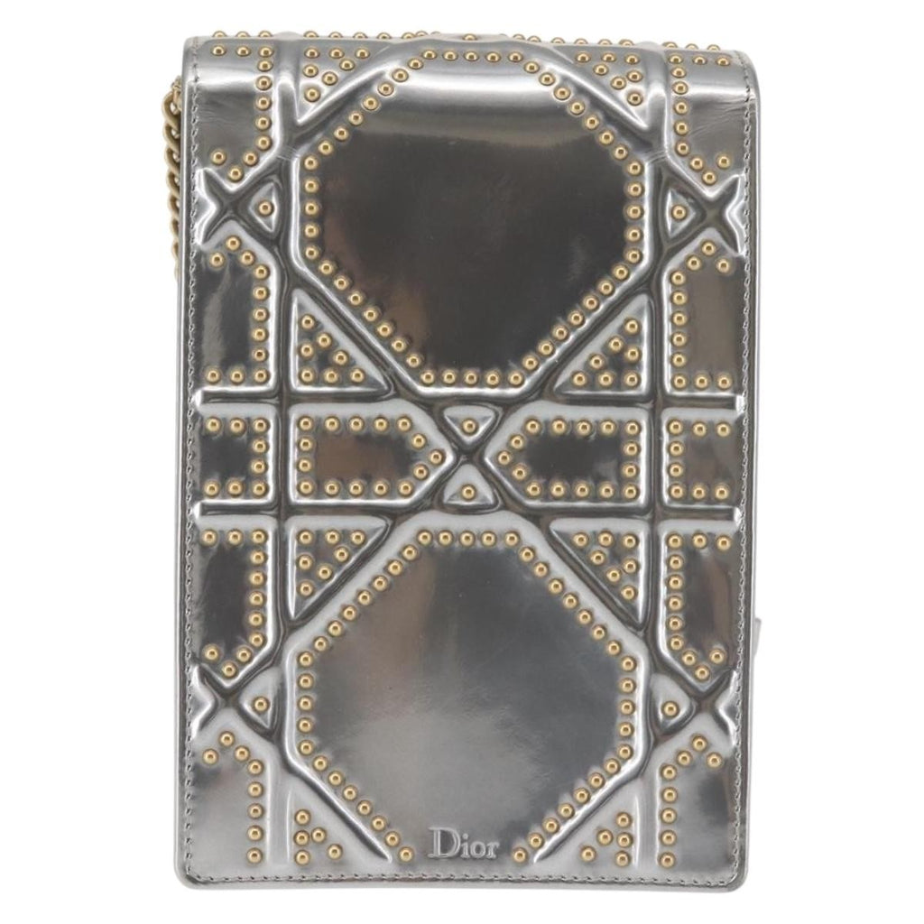Christian Dior Ultra Matte Diorama Vertical Clutch On Chain Studded Leather Silver Patent_Leather Clutche & Pouche Bag (Pre-Owned)